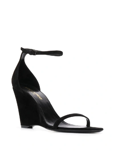 Shop Saint Laurent Wedge Heel 90mm Sandals In Black