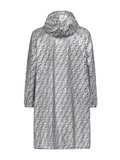 Shop Fendi Prints On Metallic Monogram Raincoat In Silver