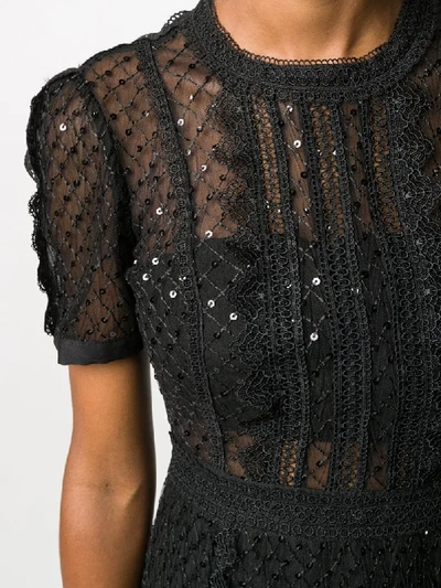 Shop Self-portrait Lace-trim Midi Dress In Black