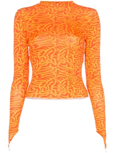 Shop Maisie Wilen Crew Neck Wave Print Top In Orange