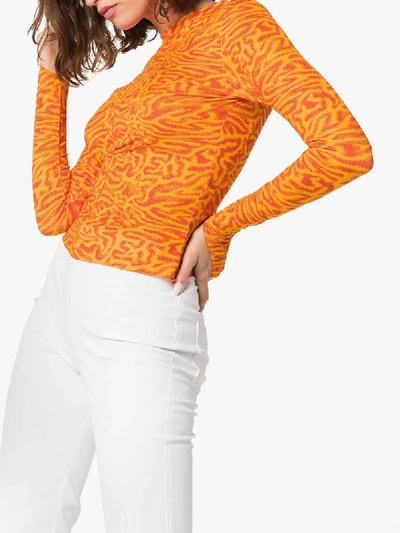 Shop Maisie Wilen Crew Neck Wave Print Top In Orange