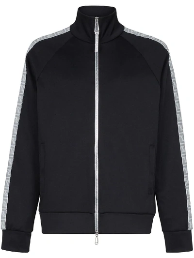 Shop Fendi Prints On Metallic Stripe Jacket In Black