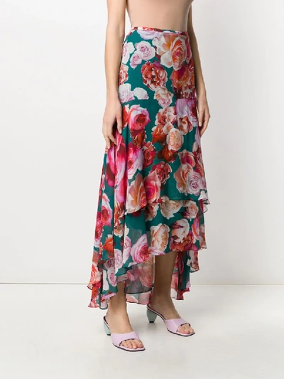 Shop Pinko Long Tiered Floral Print Skirt In Pink