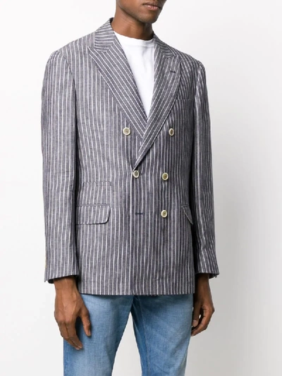 Shop Brunello Cucinelli Striped Double-breasted Blazer In Blue