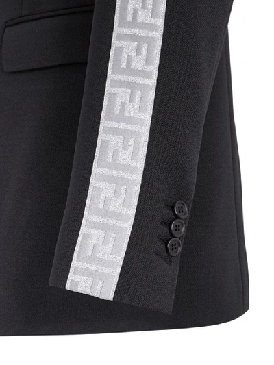 Shop Fendi Prints On Metallic Stripe Blazer In Black