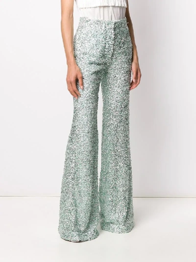 Shop Halpern High-rise Flared Sequin Trousers In Green