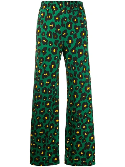 Shop La Doublej X Mantero Flower Leopard Print Palazzo Trousers In Green