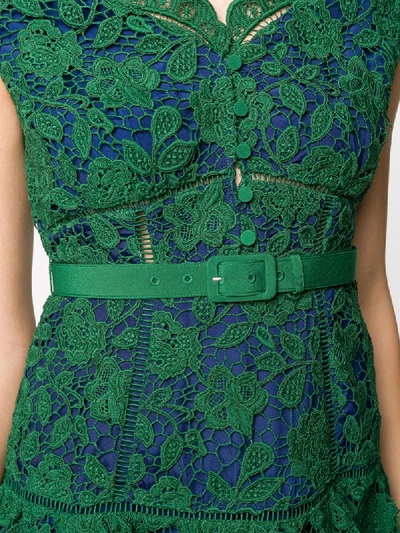 Shop Self-portrait Off-the-shoulder Lace Midi Dress In Green