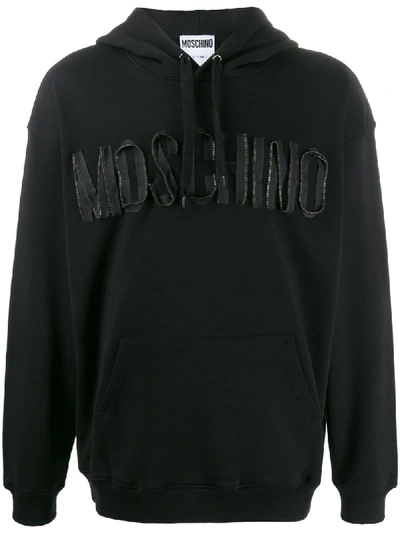 Shop Moschino Zip Logo Hoodie In Black