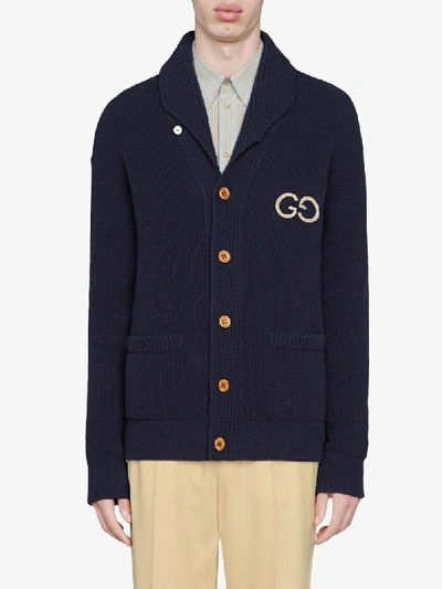 Shop Gucci Gg Rib Knit Cardigan In Blue