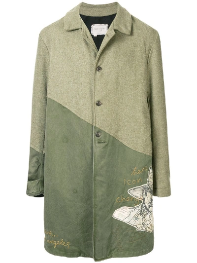 Shop Greg Lauren Diagonal Panel Single-breasted Coat In Green