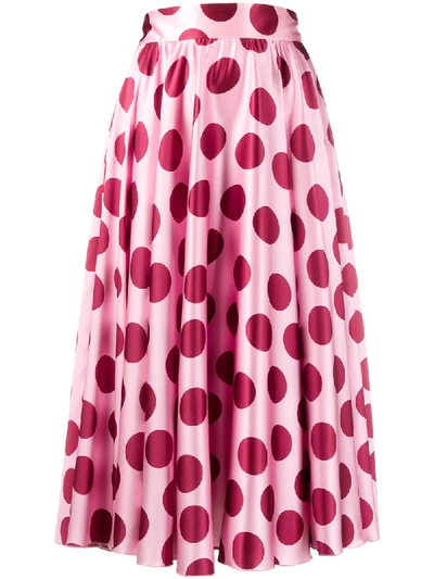 Shop Dolce & Gabbana Polka Dot Pleated Midi Skirt In Pink