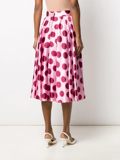 Shop Dolce & Gabbana Polka Dot Pleated Midi Skirt In Pink