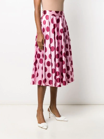 Shop Dolce & Gabbana Polka Dot Pleated Midi Skirt In Pink