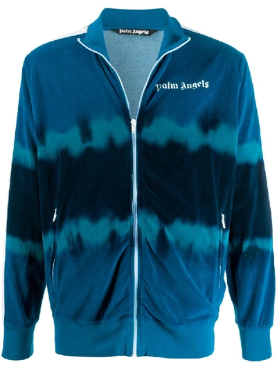 Shop Palm Angels Tie-dye Print Velour Track Jacket In Blue