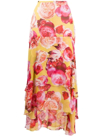 Shop Pinko Draped Floral Print Skirt In Yellow