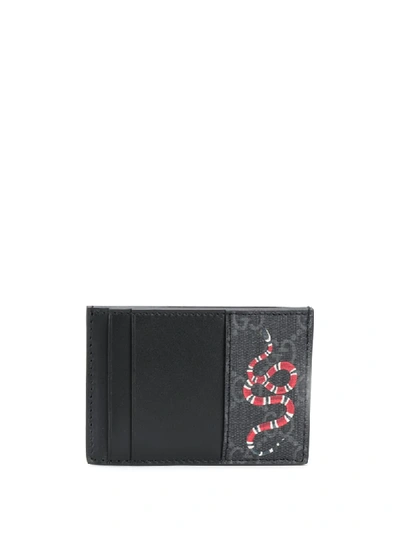 Shop Gucci Kingsnake Print Gg Supreme Card Case In Black