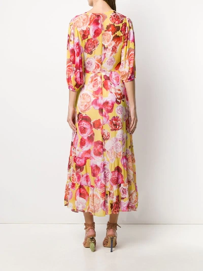 Shop Pinko V-neck Floral Print Dress In Pink
