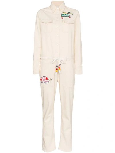 Shop Mira Mikati Animal Patch Tie-waist Jumpsuit In Neutrals