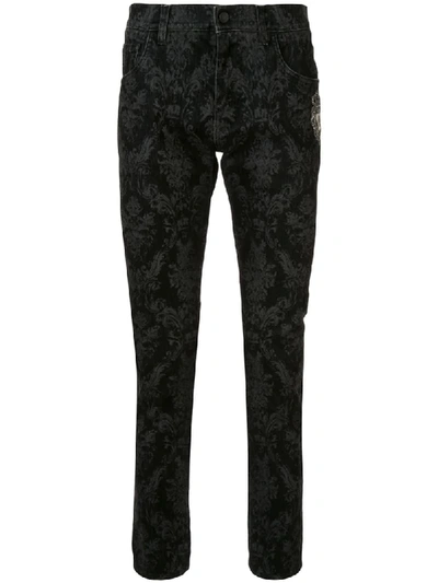 Shop Dolce & Gabbana Logo Print Skinny Trousers In Black