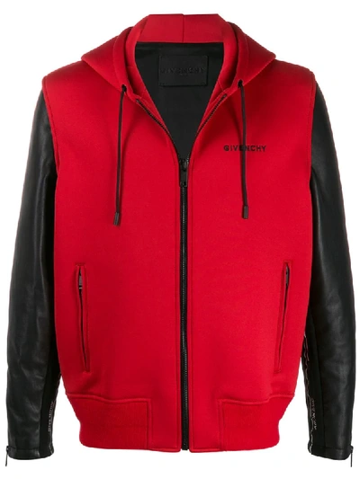 Shop Givenchy Logo Embroidered Hooded Bomber Jacket In Red