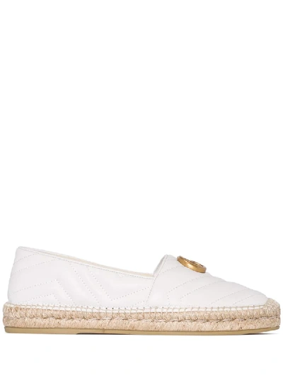 Shop Gucci Pilar Logo-embellished Quilted-leather Espadrilles In White:9014