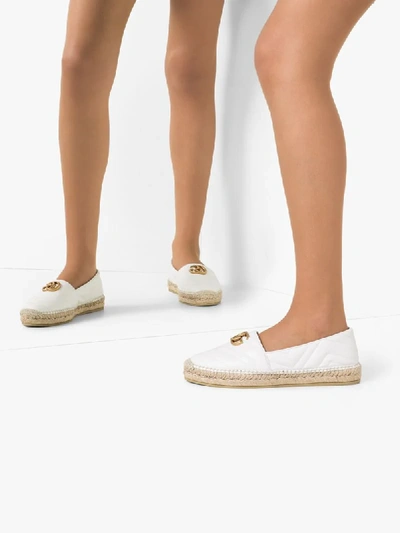 Shop Gucci Pilar Logo-embellished Quilted-leather Espadrilles In White:9014