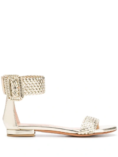 Shop Albano Woven Strap Sandals In Gold