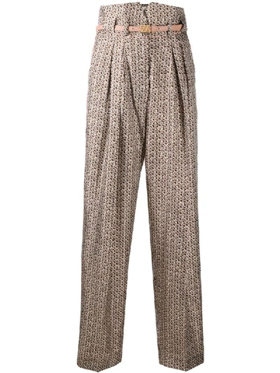 Shop Fendi Floating Petals High-waisted Trousers In Neutrals