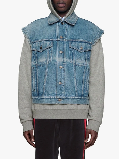 Shop Gucci Anchor Embroidery Denim Gilet In Blue