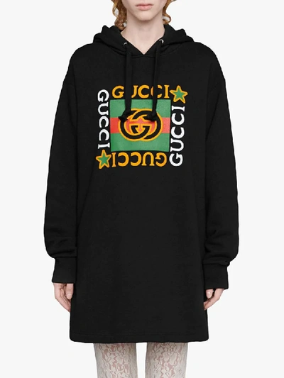 Shop Gucci Logo Hoodie Dress In Black