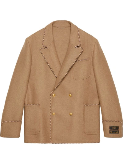 Shop Gucci Double-breasted Trimmed Jacket In Neutrals