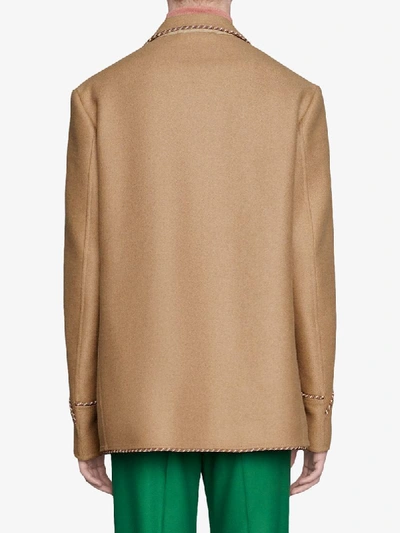 Shop Gucci Double-breasted Trimmed Jacket In Neutrals
