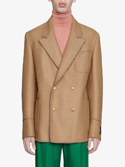 Shop Gucci Double-breasted Trimmed Jacket In Neutrals