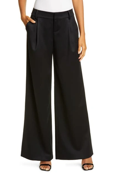 Shop Alice And Olivia Eric High Waist Stretch Wool Wide Leg Pants In Black