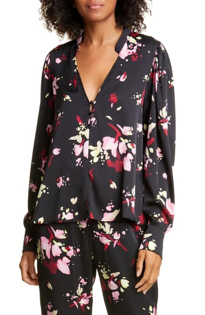 Shop A.l.c Rivera Floral Silk Blouse In Black/ Pink/ Yuzu