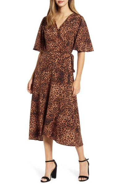 Shop Bobeau Orna Print Wrap Dress In Textured Leopard