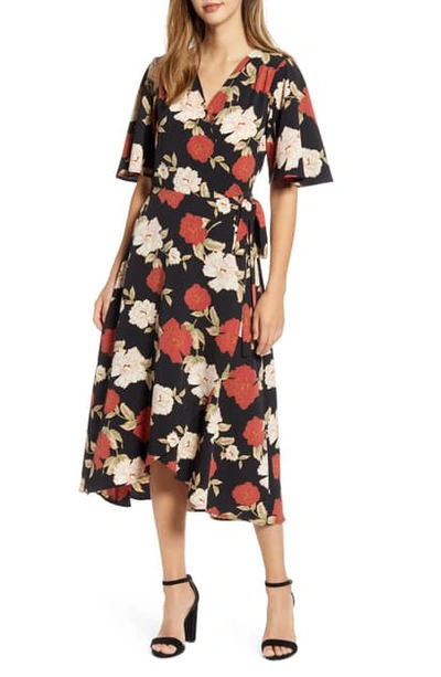 Shop Bobeau Orna Print Wrap Dress In Rose Floral