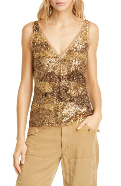 Shop Polo Ralph Lauren Gold Sequin & Tulle Tank Top In Gold Mu