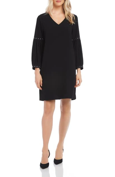 Shop Karen Kane Long Sleeve Studded V-neck Crepe Dress In Black