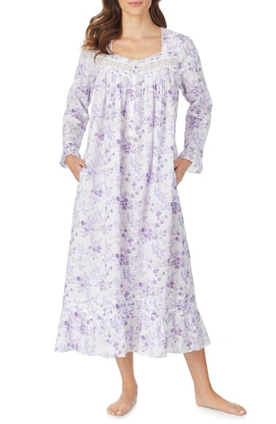 Shop Eileen West Ballet Long Sleeve Nightgown In White Ground W Lavender Flrl