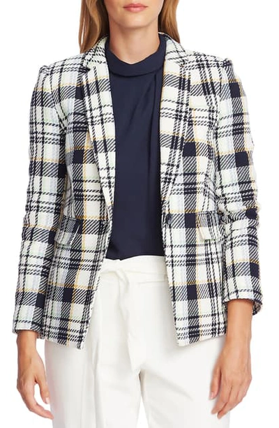 Shop Vince Camuto Spring Plaid One-button Blazer In Pearl Ivory