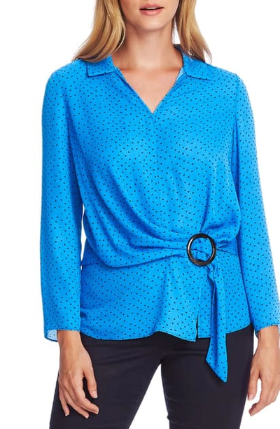 Shop Vince Camuto Ditsy Fragments Long Sleeve Belted Top In Deep River