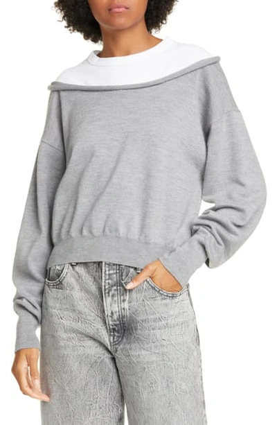 Shop Alexander Wang T Peelaway Bi-layer Crop Sweater In Heather Grey/ White