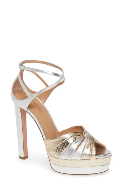 Shop Aquazzura La Di Da Platform Sandal In Soft Gold/ Silver