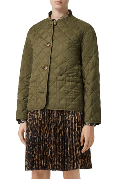 Shop Burberry Bardsey Logo Jacquard Diamond Quilted Coat In Olive