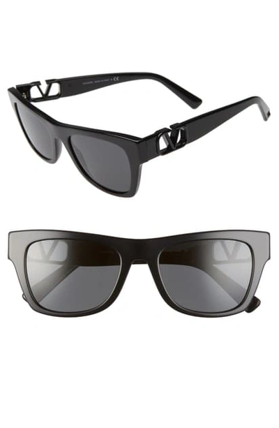 Shop Valentino 52mm Polarized Sunglasses In Black/ Smoke Solid