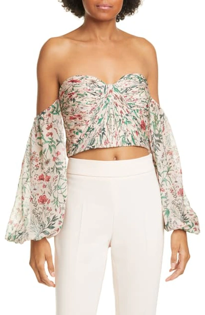 Shop Amur Helena Floral Off The Shoulder Silk Crop Top In Blush Multi Wildflowers