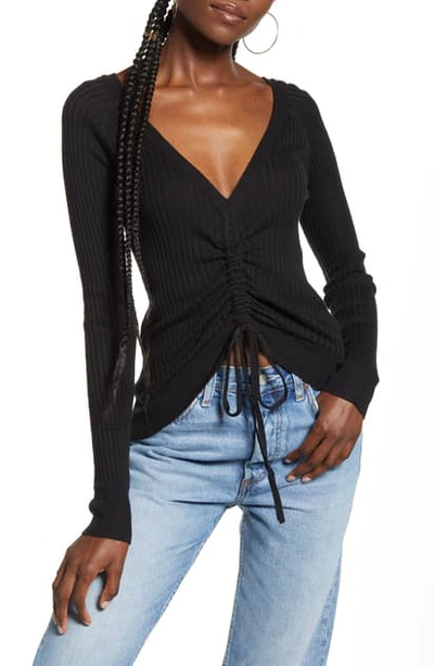 Shop English Factory Ruched Drawstring Sweater In Black