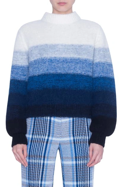 Shop Akris Punto Stripe Alpaca Blend Balloon Sleeve Sweater In Blue/ Multicolor